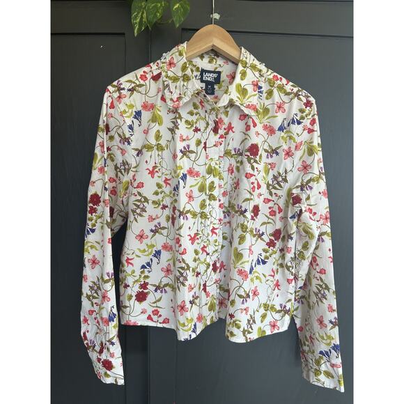 Lands' End Tops - Lands’ End Floral Cotton Button Down Shirt M Cottagecore